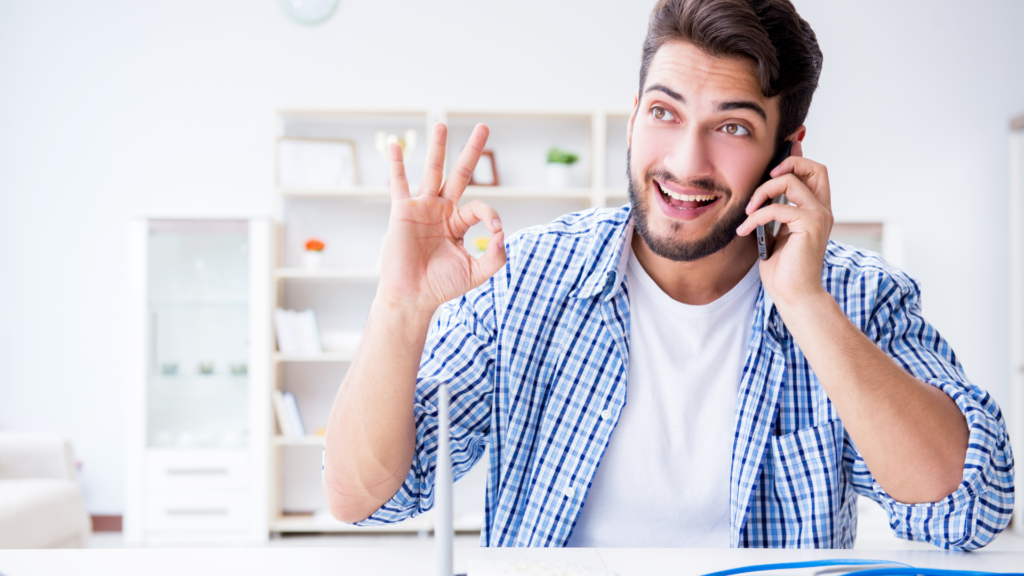 a man happy he has fast Wi-Fi