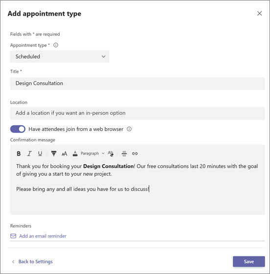 Create Appointment Types