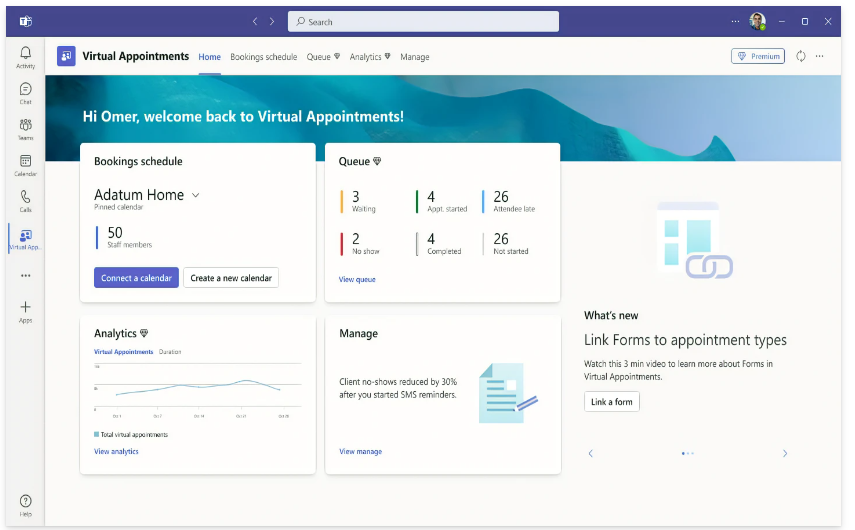 Microsoft virtual appointments screenshot